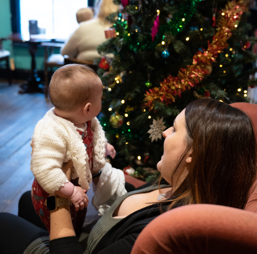 Danielle and baby Adaline at Christmas